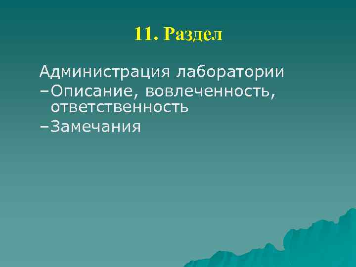 11. Раздел Администрация лаборатории – Описание, вовлеченность, ответственность – Замечания 