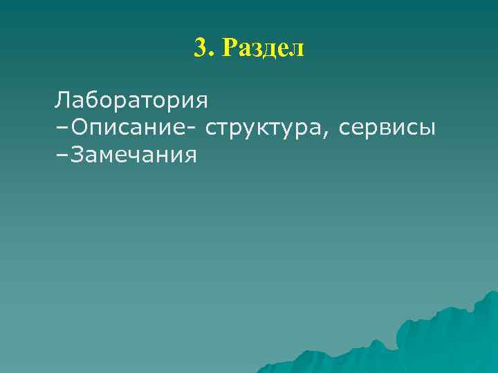 3. Раздел Лаборатория – Описание- структура, сервисы – Замечания 