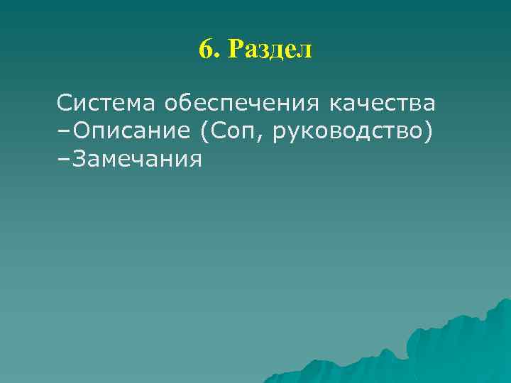 6. Раздел Система обеспечения качества – Описание (Соп, руководство) – Замечания 