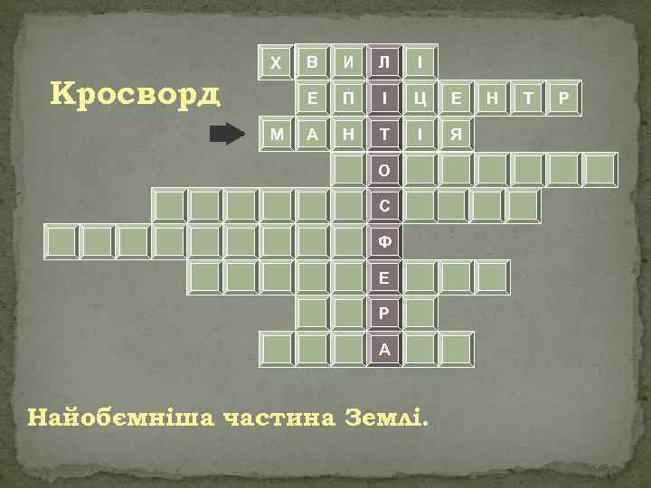 Кросворд М В И Л І Е Х П І Ц Е А Н