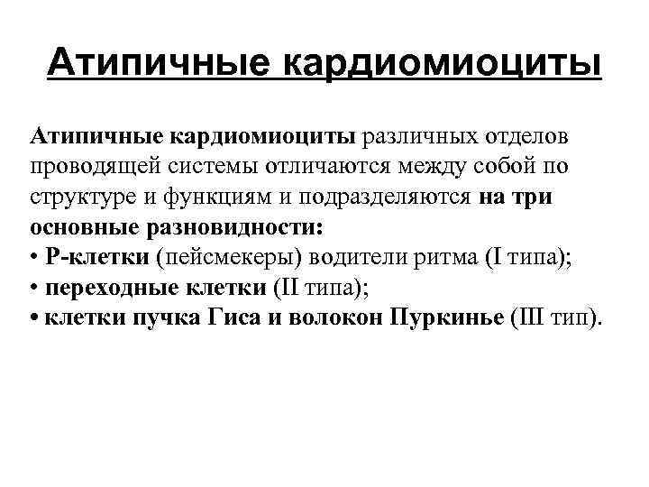 Атипичные кардиомиоциты различных отделов проводящей системы отличаются между собой по структуре и функциям и