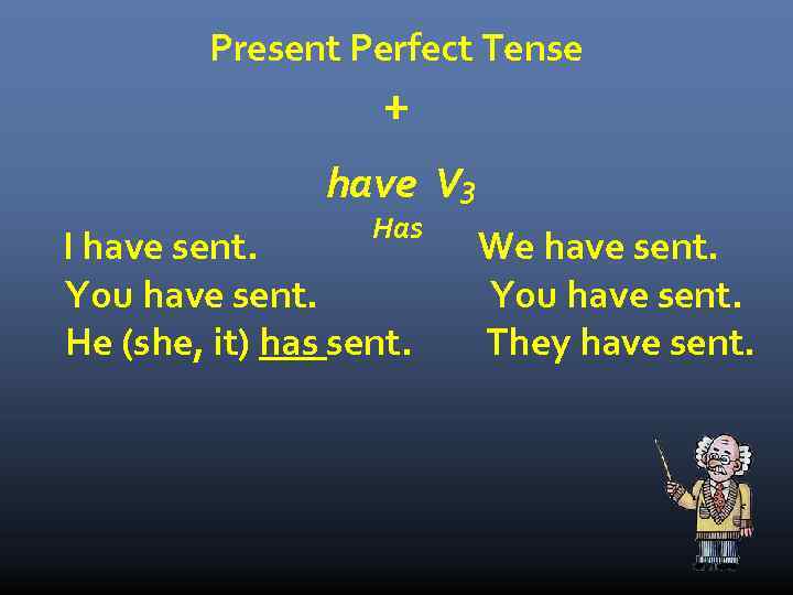 Present Perfect Tense + have V 3 Has I have sent. You have sent.