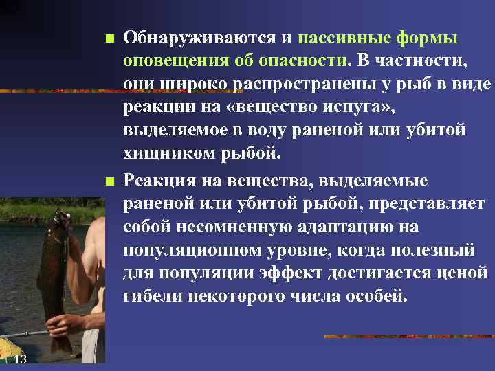 n n 13 Обнаруживаются и пассивные формы оповещения об опасности. В частности, они широко