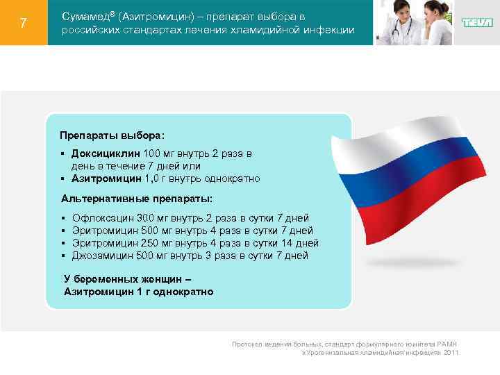 7 Сумамед® (Азитромицин) – препарат выбора в российских стандартах лечения хламидийной инфекции Препараты выбора: