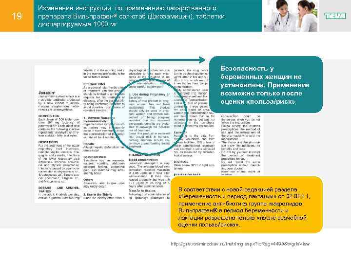 19 Изменение инструкции по применению лекарственного препарата Вильпрафен® солютаб (Джозамицин), таблетки диспергируемые 1000 мг
