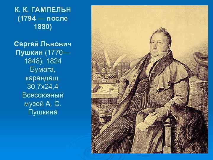 К. К. ГАМПЕЛЬН (1794 — после 1880) Сергей Львович Пушкин (1770— 1848). 1824 Бумага,