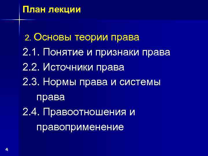 План лекции 2. Основы теории права 2. 1. Понятие и признаки права 2. 2.
