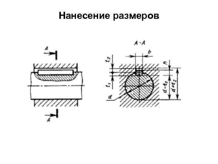 Нанесение размеров • На рабочем чертеже должен проставляться один размер для вала t 1