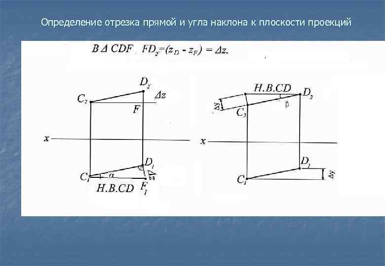 Проекции п1 п2. Угол наклона прямой к плоскости п2.