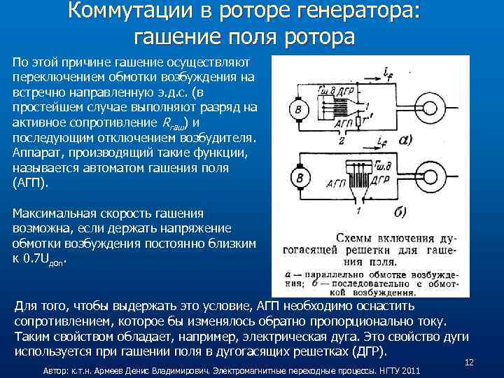 Коммутации в роторе генератора: гашение поля ротора По этой причине гашение осуществляют переключением обмотки