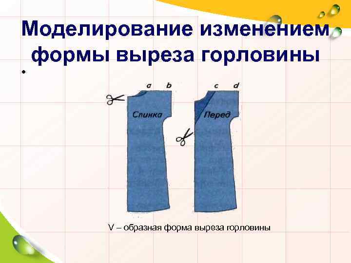 Моделирование изменением формы выреза горловины • V – образная форма выреза горловины 