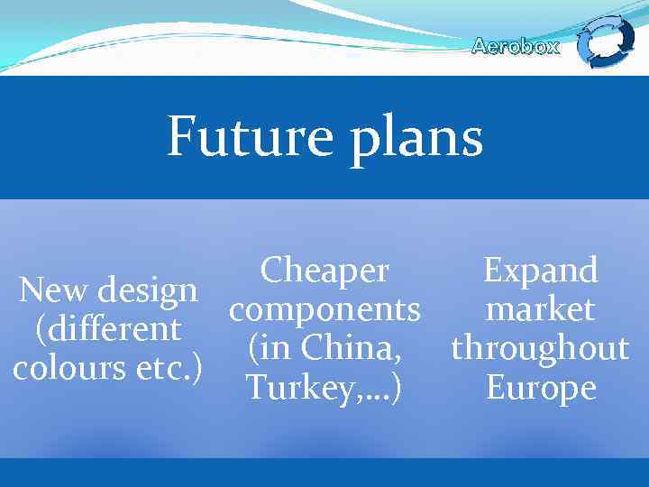 Aerobox Future plans Cheaper Expand New design components market (different (in China, throughout colours