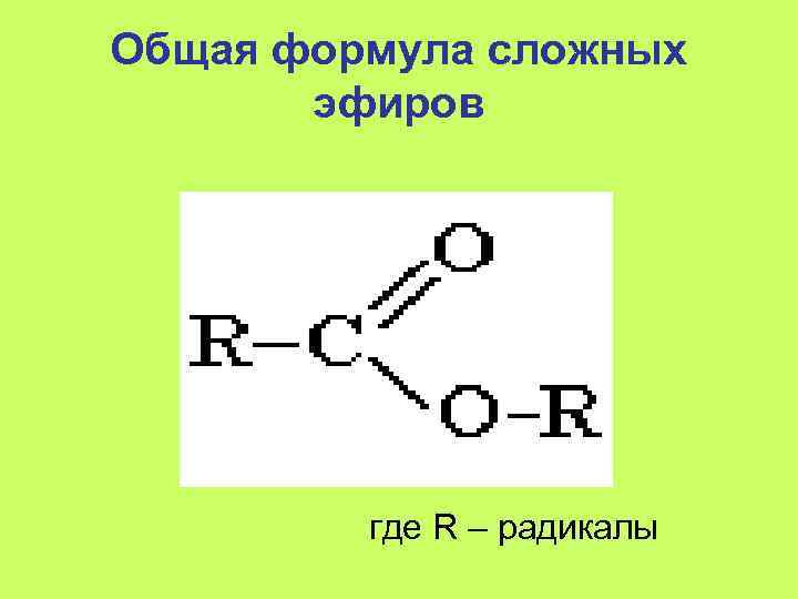 Общая формула сложных эфиров где R – радикалы 