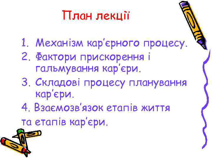 План лекції 1. Механізм кар’єрного процесу. 2. Фактори прискорення і гальмування кар’єри. 3. Складові