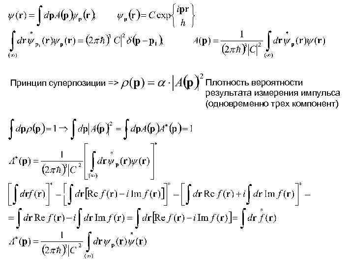 Принцип суперпозиции => Плотность вероятности результата измерения импульса (одновременно трех компонент) 