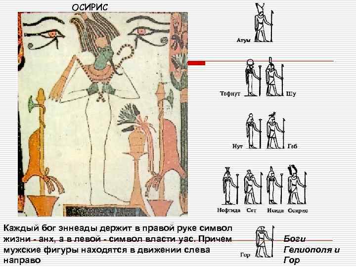 ОСИРИС Каждый бог эннеады держит в правой руке символ жизни - анх, а в