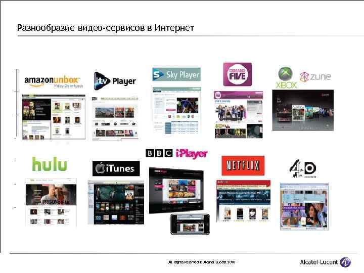 Разнообразие видео-сервисов в Интернет • 2005 • 2008 All Rights Reserved © Alcatel-Lucent 2010