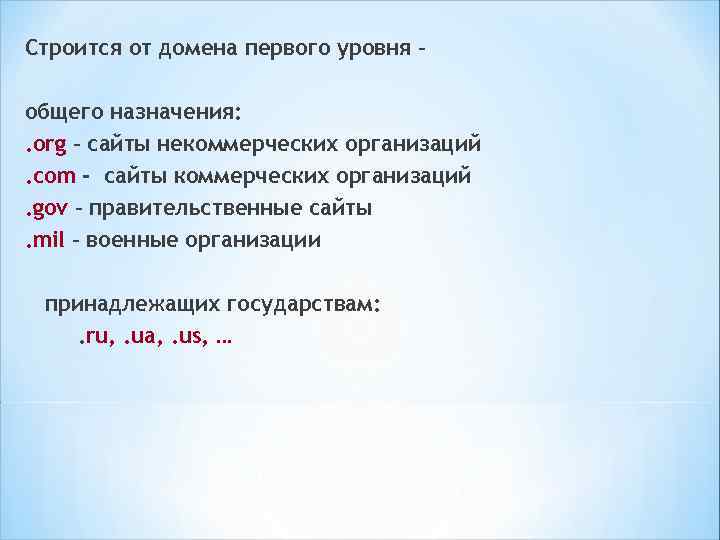Права на домены первого уровня принадлежат организации Network Associates (США) В 1998 г. –