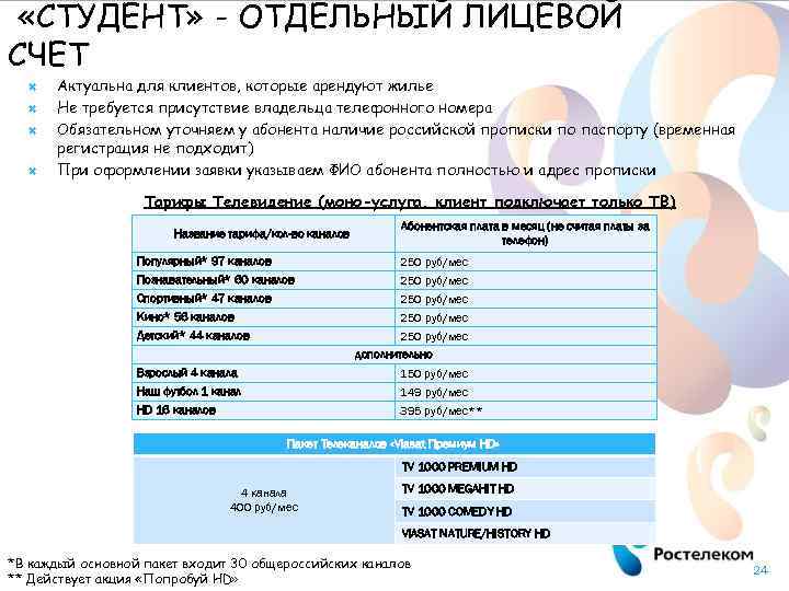  «СТУДЕНТ» - ОТДЕЛЬНЫЙ ЛИЦЕВОЙ СЧЕТ Актуальна для клиентов, которые арендуют жилье Не требуется