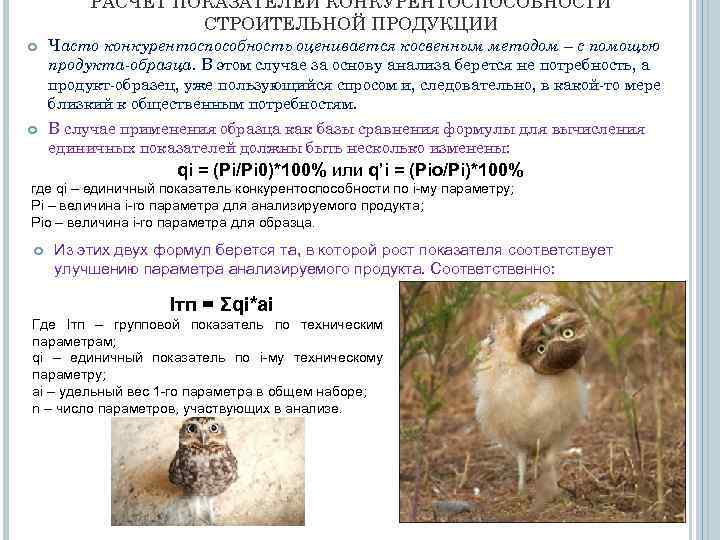 РАСЧЕТ ПОКАЗАТЕЛЕЙ КОНКУРЕНТОСПОСОБНОСТИ СТРОИТЕЛЬНОЙ ПРОДУКЦИИ Часто конкурентоспособность оценивается косвенным методом – с помощью продукта-образца.