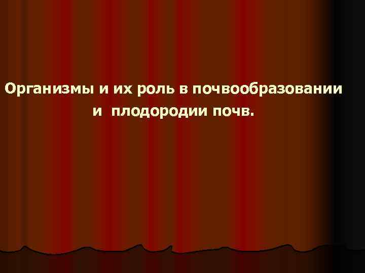 Организмы и их роль в почвообразовании и плодородии почв. 