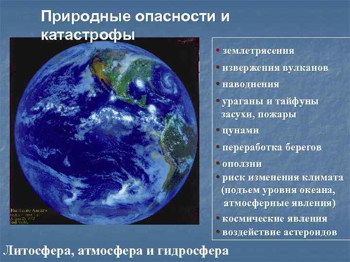 Природные опасности и катастрофы • землетрясения • извержения вулканов • наводнения • ураганы и