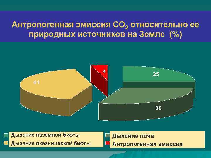 Антропогенная эмиссия СО 2 относительно ее природных источников на Земле (%) Дыхание наземной биоты
