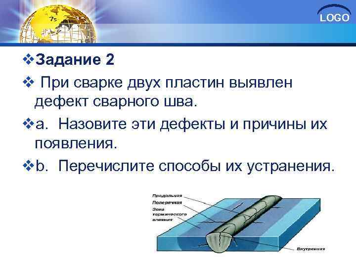LOGO v. Задание 2 v При сварке двух пластин выявлен дефект сварного шва. va.