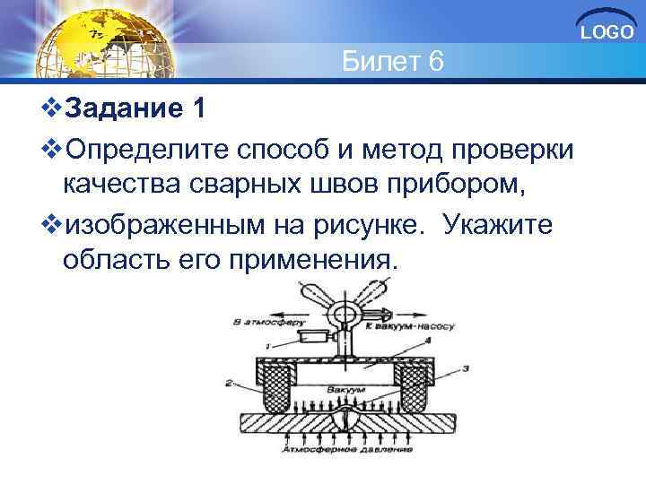 LOGO Билет 6 v. Задание 1 v. Определите способ и метод проверки качества сварных