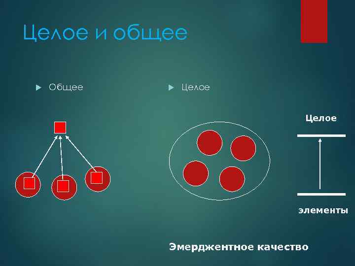 Целое и общее Общее Целое элементы Эмерджентное качество 