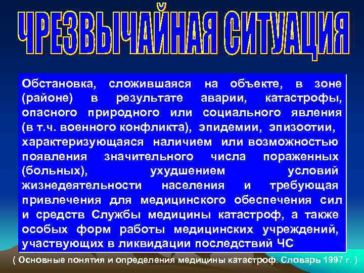 Обстановка, сложившаяся на объекте, в зоне (районе) в результате аварии, катастрофы, опасного природного или