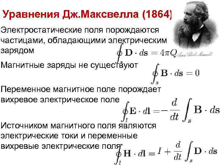 Уравнение электрического поля. Уравнения Максвелла для вакуума, электростатики. Уравнение Максвелла для магнитного поля. Уравнения Максвелла для электромагнитного поля. Уравнение Максвелла 1864.