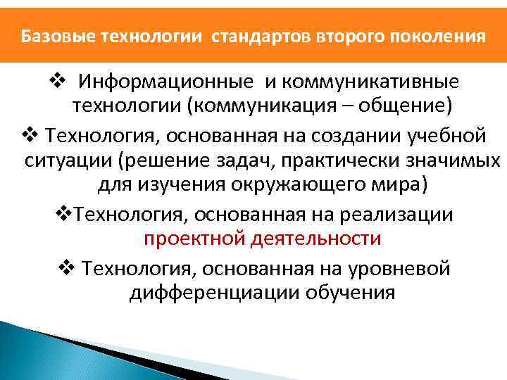 Базовые технологии стандартов второго поколения Информационные и коммуникативные технологии (коммуникация – общение) Технология, основанная