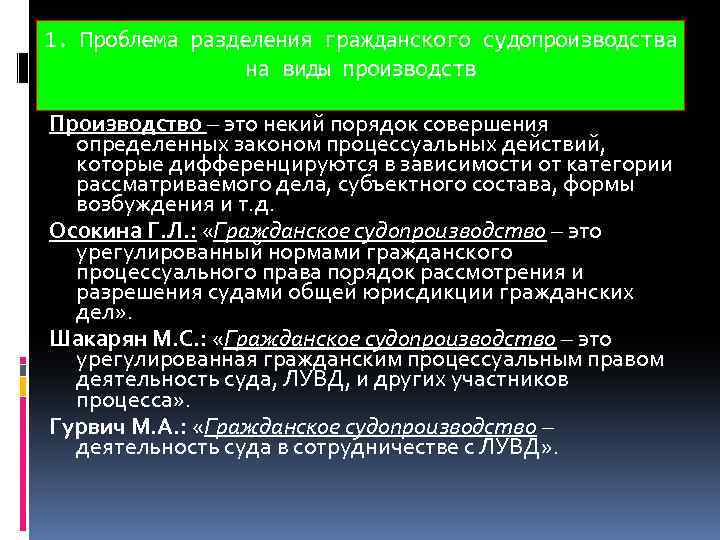 1. Проблема разделения гражданского судопроизводства на виды производств Производство – это некий порядок совершения