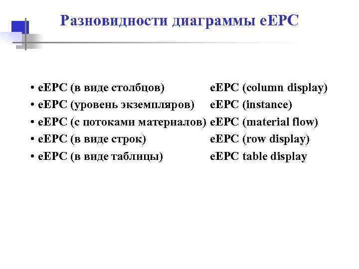 Разновидности диаграммы e. EPC • e. EPC (в виде столбцов) • е. EPC (уровень