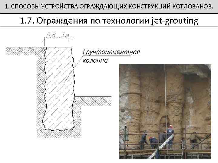 1. СПОСОБЫ УСТРОЙСТВА ОГРАЖДАЮЩИХ КОНСТРУКЦИЙ КОТЛОВАНОВ. 1. 7. Ограждения по технологии jet-grouting 