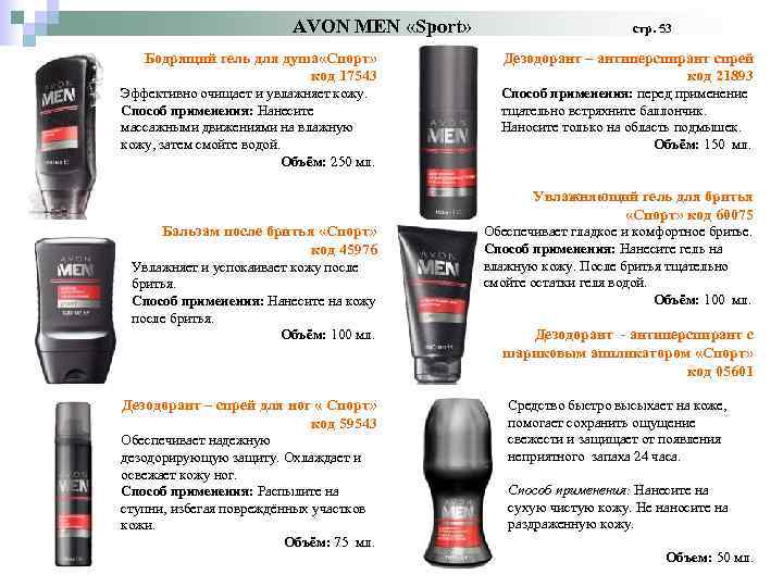 AVON MEN «Sport» стр. 53 Бодрящий гель для душа «Спорт» код 17543 Дезодорант –