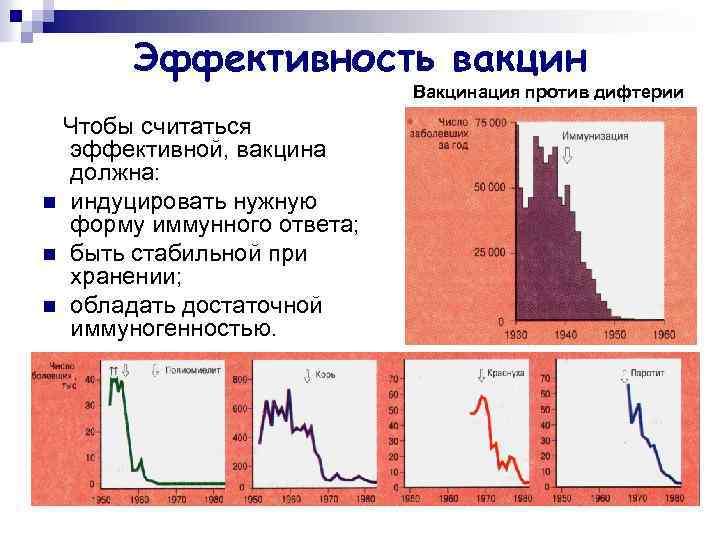 Эффективность вакцин Вакцинация против дифтерии Чтобы считаться эффективной, вакцина должна: n индуцировать нужную форму