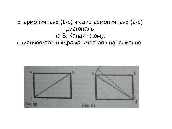  «Гармоничная» (b-c) и «дисгармоничная» (a-d) диагональ по В. Кандинскому: «лирическое» и «драматическое» напряжение.