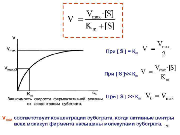 При [ S ] = Кm При [ S ]<< Кm При [ S