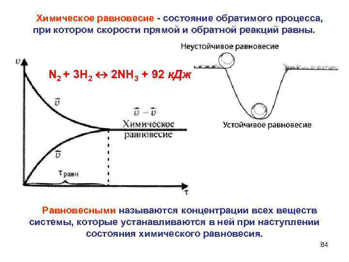 Химическое равновесие - состояние обратимого процесса, при котором скорости прямой и обратной реакций равны.