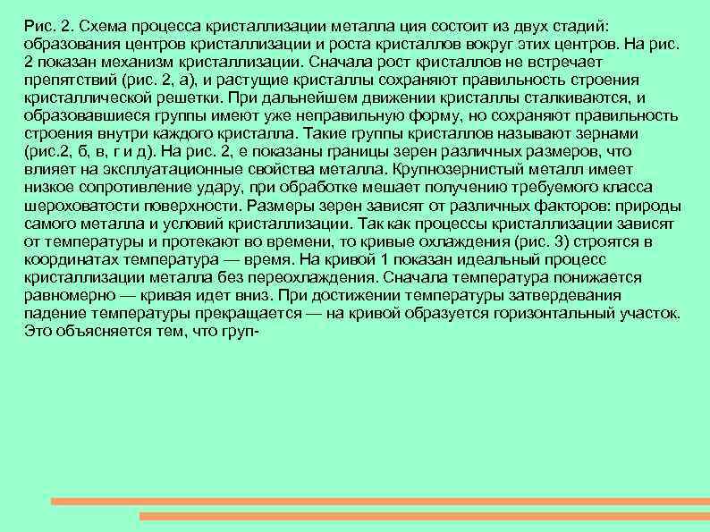 Рис. 2. Схема процесса кристаллизации металла ция состоит из двух стадий: образования центров кристаллизации