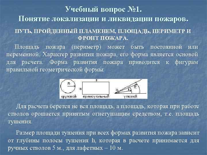 Учебный вопрос № 1. Понятие локализации и ликвидации пожаров. ПУТЬ, ПРОЙДЕННЫЙ ПЛАМЕНЕМ, ПЛОЩАДЬ, ПЕРИМЕТР