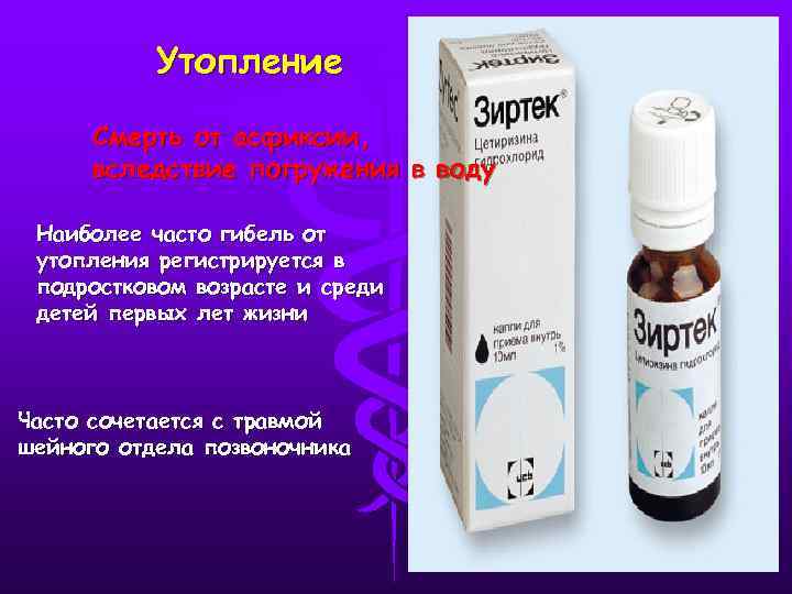 Утопление Смерть от асфиксии, вследствие погружения в воду Наиболее часто гибель от утопления регистрируется