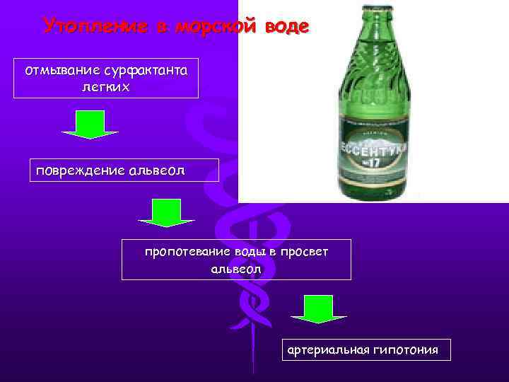 Утопление в морской воде отмывание сурфактанта легких повреждение альвеол пропотевание воды в просвет альвеол