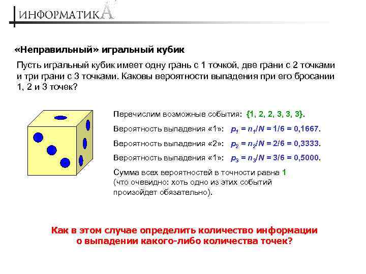 Игрального кубика вероятность выпадет