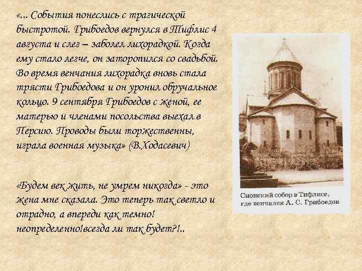  «. . . События понеслись с трагической быстротой. Грибоедов вернулся в Тифлис 4