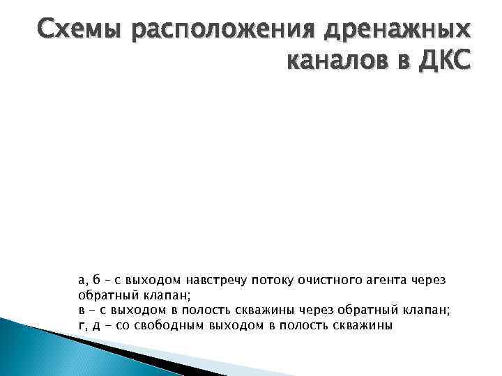 Схемы расположения дренажных каналов в ДКС а, б – с выходом навстречу потоку очистного
