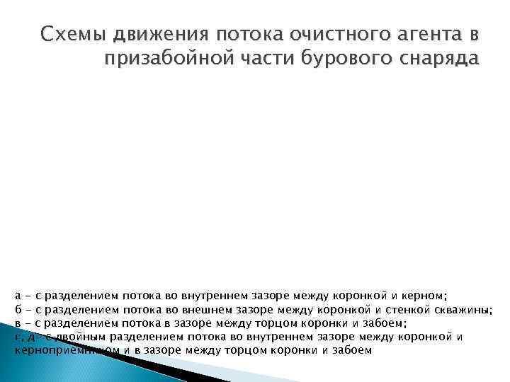 Схемы движения потока очистного агента в призабойной части бурового снаряда а - с разделением