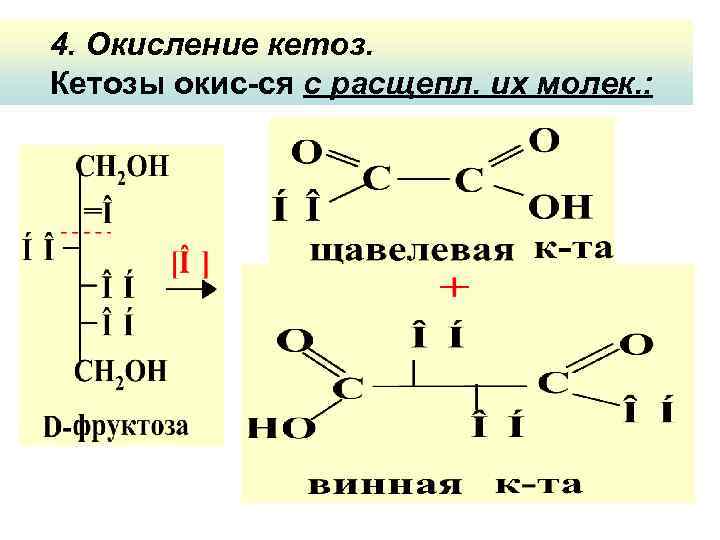 4. Окисление кетоз. Кетозы окис-ся с расщепл. их молек. : 